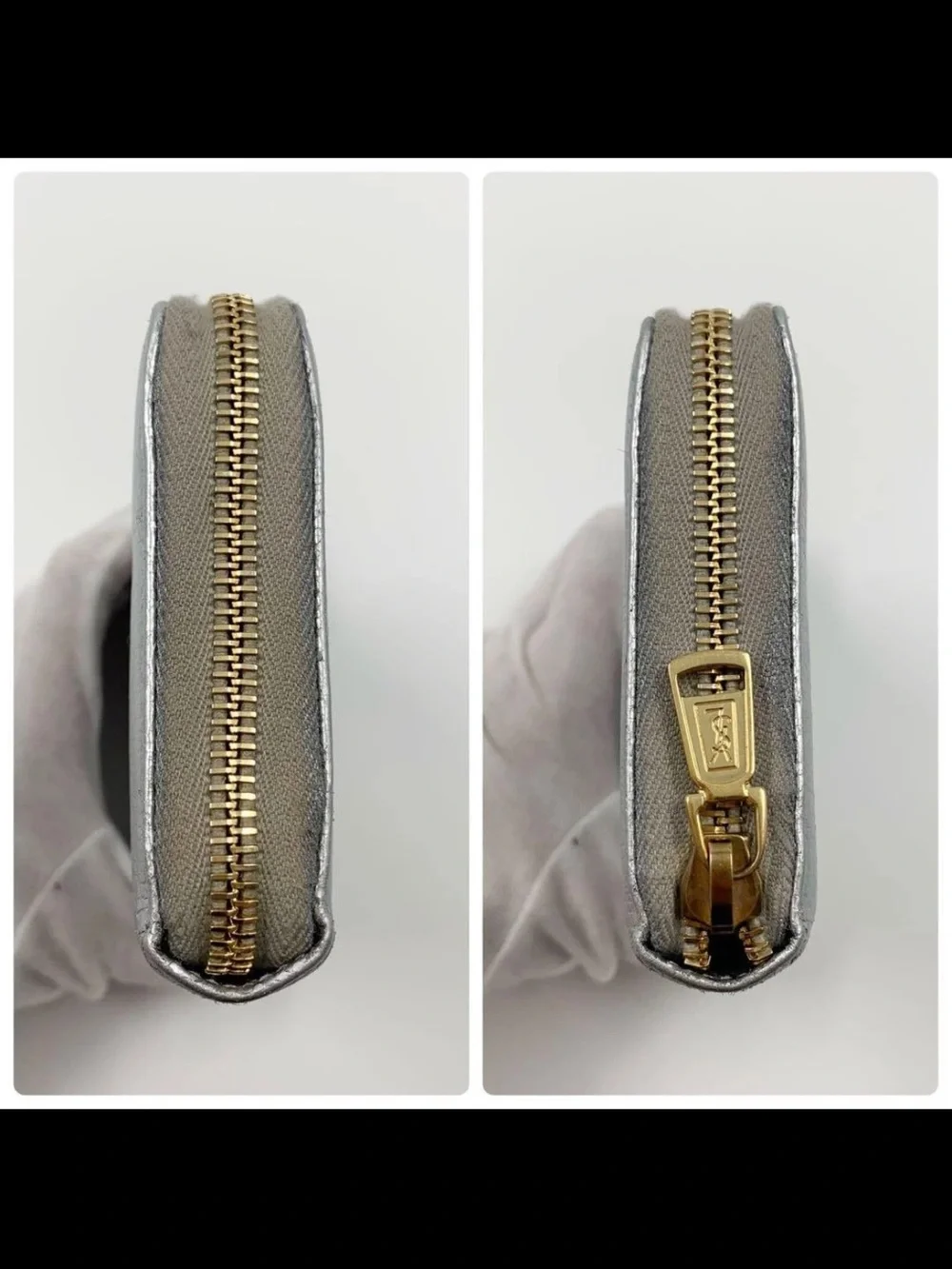 Saint Laurent Metallic Silver Leather Zip Wallet